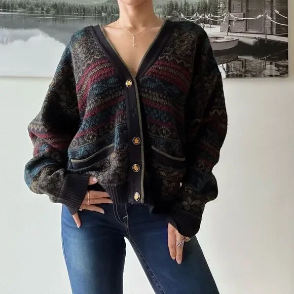 90s vintage one of a kind cabincore slouchy cardigan - Picture 4 of 9